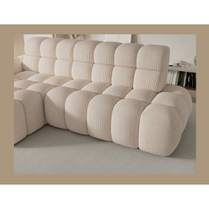 Canapé d’angle convertible BULLA 3 places beige – velours côtelé avec extension d’assise électrique