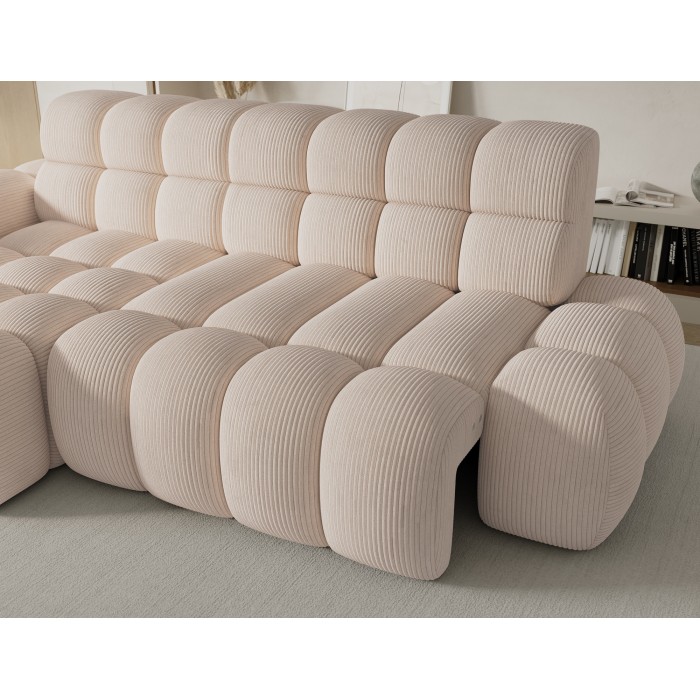 Ecksofa BULLA 3-Sitzer in Beige – Cordvelours mit elektrischer Sitzverlängerung