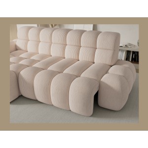 Canapé d’angle convertible BULLA 3 places beige – velours côtelé avec extension d’assise électrique