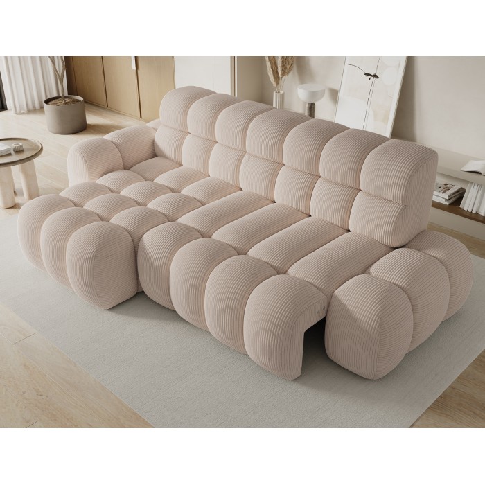 Ecksofa BULLA 3-Sitzer in Beige – Cordvelours mit elektrischer Sitzverlängerung