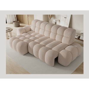 Canapé d’angle convertible BULLA 3 places beige – velours côtelé avec extension d’assise électrique