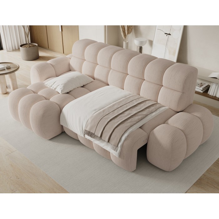 Ecksofa BULLA 3-Sitzer in Beige – Cordvelours mit elektrischer Sitzverlängerung
