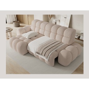 Canapé d’angle convertible BULLA 3 places beige – velours côtelé avec extension d’assise électrique