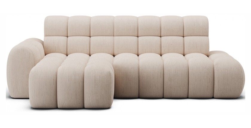 Canapé d’angle convertible BULLA 3 places beige – velours côtelé avec extension d’assise électrique