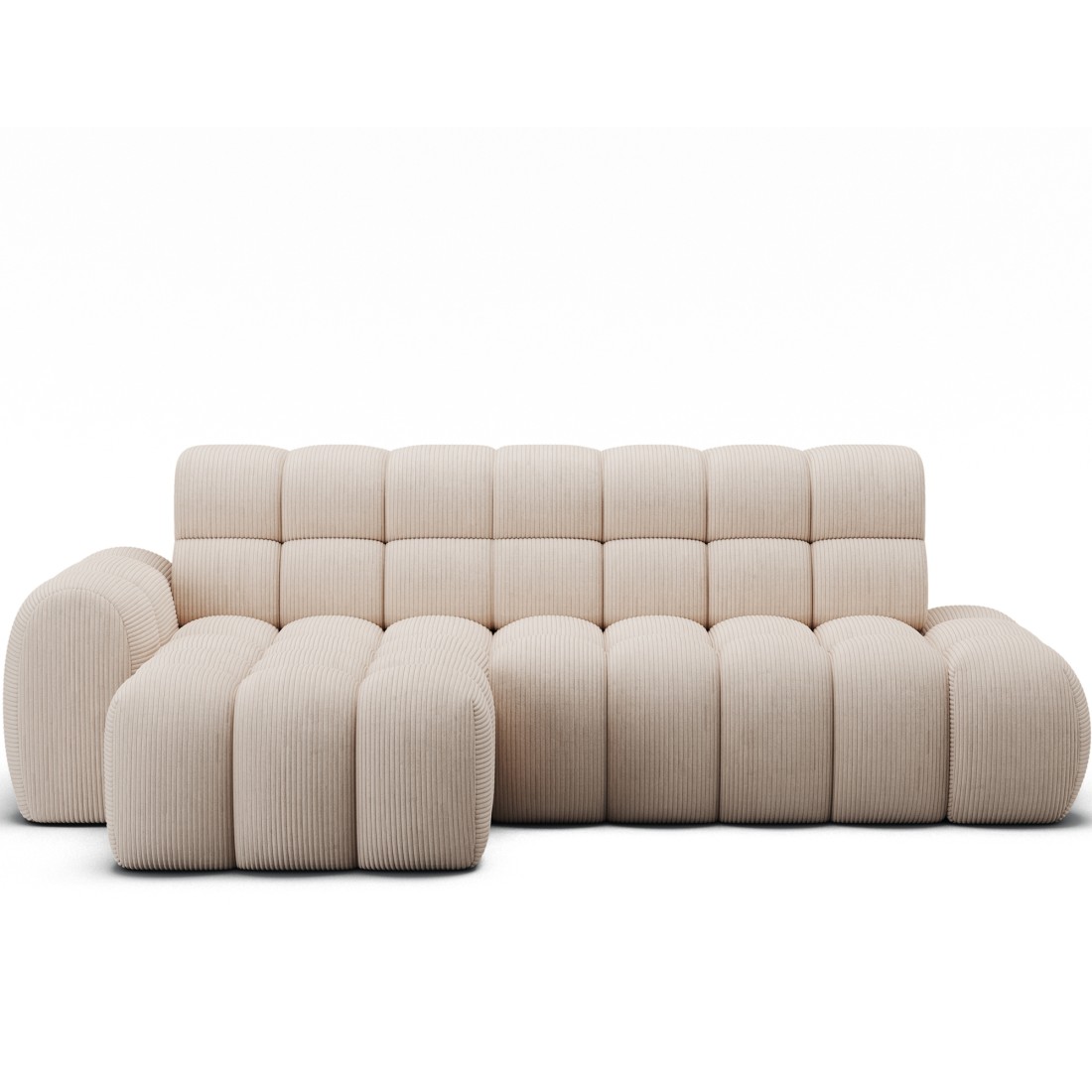 Ecksofa BULLA, umwandelbar, 3-sitzig, beige – Cord samt elektrischer Sitzverlängerung