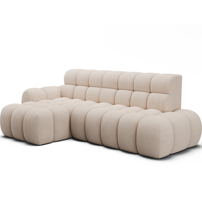 Ecksofa BULLA 3-Sitzer in Beige – Cordvelours mit elektrischer Sitzverlängerung