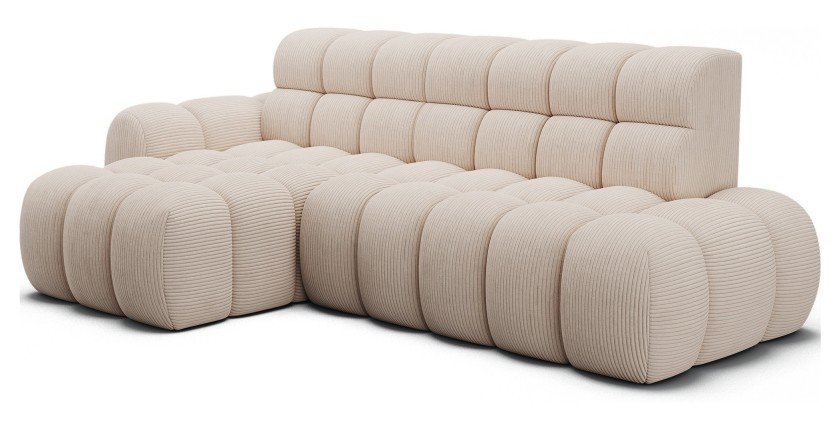 Canapé d’angle convertible BULLA 3 places beige – velours côtelé avec extension d’assise électrique