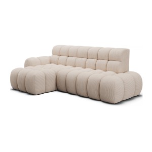 Canapé d’angle convertible BULLA 3 places beige – velours côtelé avec extension d’assise électrique