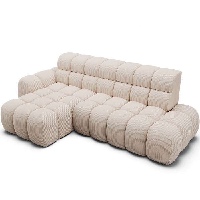 Ecksofa BULLA 3-Sitzer in Beige – Cordvelours mit elektrischer Sitzverlängerung