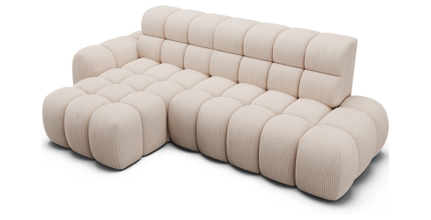 Canapé d’angle convertible BULLA 3 places beige – velours côtelé avec extension d’assise électrique