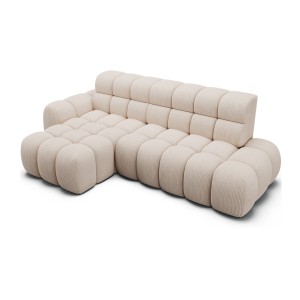 Canapé d’angle convertible BULLA 3 places beige – velours côtelé avec extension d’assise électrique