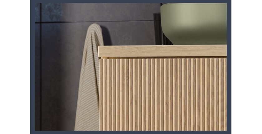 Ensemble de salle de bain suspendu NATURA 120cm : meubles sous vasque 60cm + plan pour vasque + vasques à poser rondes vertes