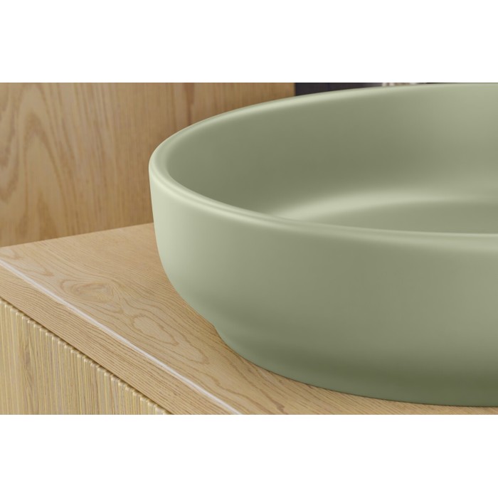 Conjunto de baño suspendido NATURA 120cm: muebles bajo lavabo 60cm + encimera para lavabo + lavabos sobre encimera redondos verd