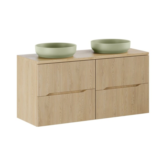 Conjunto de baño suspendido NATURA 120cm: muebles bajo lavabo 60cm + encimera para lavabo + lavabos sobre encimera redondos verd