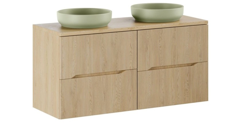 Ensemble de salle de bain suspendu NATURA 120cm : meubles sous vasque 60cm + plan pour vasque + vasques à poser rondes vertes