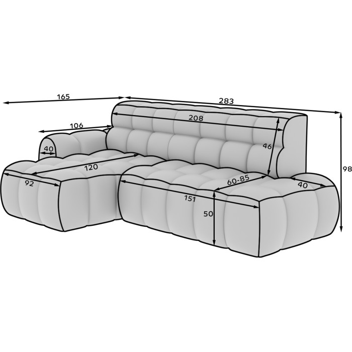 Ecksofa BULLA 3-Sitzer beige links – Wabenstoff mit elektrischer Sitzverlängerung