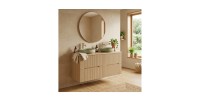 Ensemble de salle de bain suspendu NATURA 120cm : meubles sous vasque 60cm + plan pour vasque + vasques à poser rondes vertes