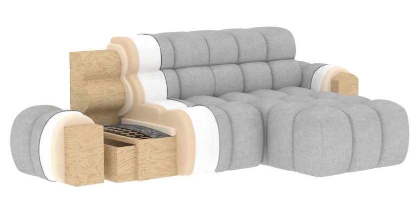 Canapé d’angle convertible BULLA 3 places vert angle droit – tissu bouclette avec extension d’assise électrique