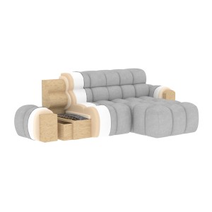 Canapé d’angle convertible BULLA 3 places vert angle droit – tissu bouclette avec extension d’assise électrique