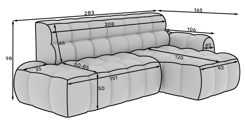 Canapé d’angle convertible BULLA 3 places gris angle droit – tissu effet alcantara avec extension d’assise électrique