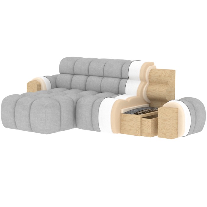 Ecksofa BULLA 3-Sitzer in Smaragdgrün mit linker Ausrichtung – Bouclé-Stoff mit elektrischer Sitzverlängerung