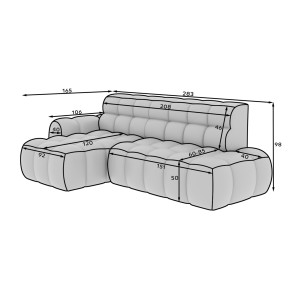 Canapé d’angle convertible BULLA 3 places gris – tissu bouclette avec extension d’assise électrique