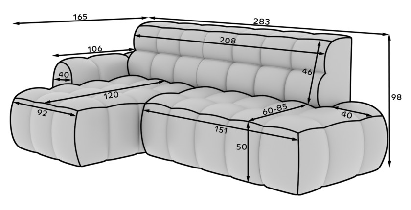 Canapé d’angle convertible BULLA 3 places gris – tissu effet alcantara avec extension d’assise électrique