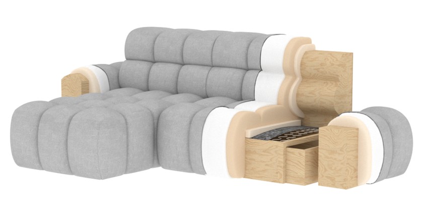 Canapé d’angle convertible BULLA 3 places gris – tissu effet alcantara avec extension d’assise électrique