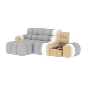 Canapé d’angle convertible BULLA 3 places beige – velours côtelé avec extension d’assise électrique