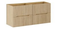 Ensemble de salle de bain suspendu NATURA 120cm : meubles sous vasque 60cm aspect bois clair rainuré verticalement