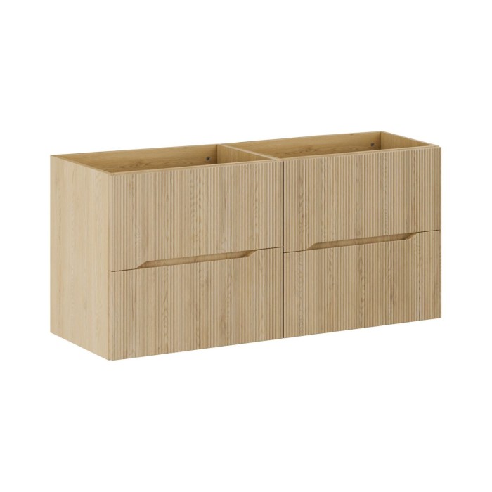 Insieme da bagno sospeso NATURA 120cm: mobile sottolavabo 60cm in legno chiaro con scanalature verticali