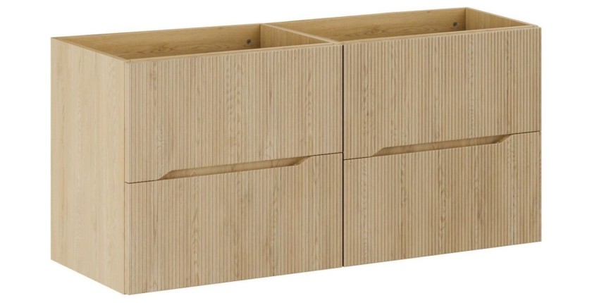 Ensemble de salle de bain suspendu NATURA 120cm : meubles sous vasque 60cm aspect bois clair rainuré verticalement