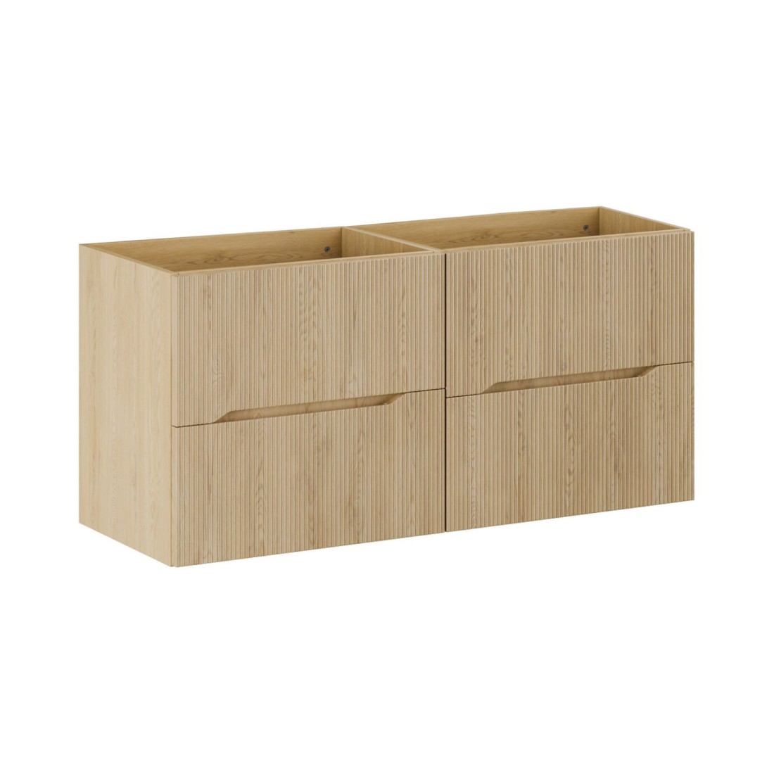 Ensemble de salle de bain suspendu NATURA 120cm : meubles sous vasque 60cm aspect bois clair rainuré verticalement
