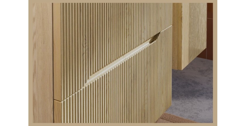 Ensemble de salle de bain suspendu NATURA 120cm : meubles sous vasque 60cm aspect bois clair rainuré verticalement
