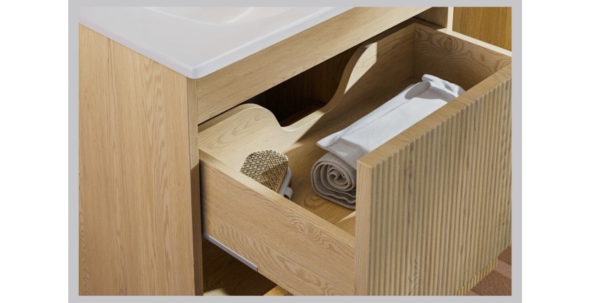 Ensemble de salle de bain suspendu NATURA 155cm : meubles sous vasque 60cm + double vasque encastrée + colonne