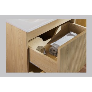 Ensemble de salle de bain suspendu NATURA 155cm : meubles sous vasque 60cm + double vasque encastrée + colonne