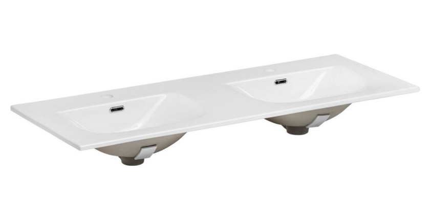 Ensemble de salle de bain suspendu NATURA 155cm : meubles sous vasque 60cm + double vasque encastrée + colonne