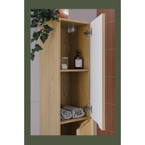 Ensemble de salle de bain suspendu NATURA 155cm : meubles sous vasque 60cm + double vasque encastrée + colonne