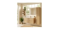 Ensemble de salle de bain suspendu NATURA 155cm : meubles sous vasque 60cm + double vasque encastrée + colonne
