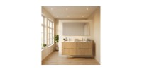 Ensemble de salle de bain suspendu NATURA 155cm : meubles sous vasque 60cm + double vasque encastrée