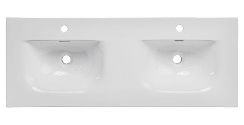 Ensemble de salle de bain suspendu NATURA 155cm : meubles sous vasque 60cm + double vasque encastrée