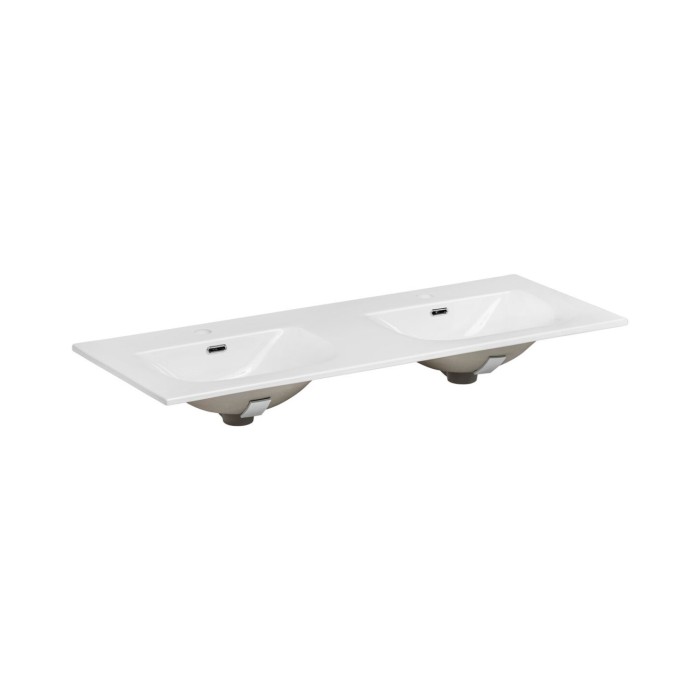 Conjunto de baño suspendido NATURA 155cm: muebles bajo lavabo 60cm + doble lavabo empotrado