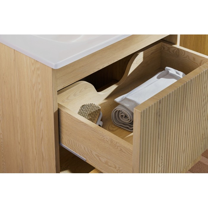Conjunto de baño suspendido NATURA 155cm: muebles bajo lavabo 60cm + doble lavabo empotrado