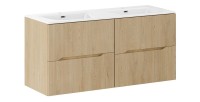 Ensemble de salle de bain suspendu NATURA 155cm : meubles sous vasque 60cm + double vasque encastrée