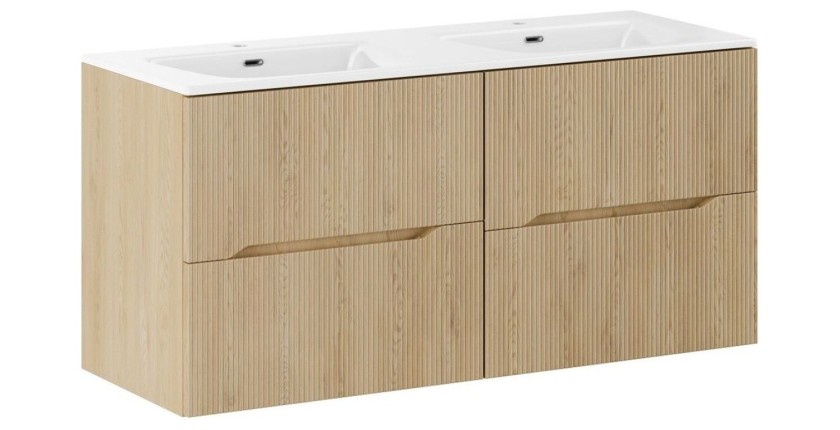 Ensemble de salle de bain suspendu NATURA 155cm : meubles sous vasque 60cm + double vasque encastrée