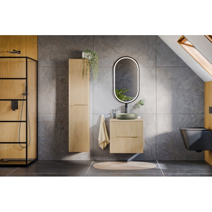 Set NATURA 95cm: onderkast 60cm + blad voor wasbak + ronde groene opzetwasbak + kolom
