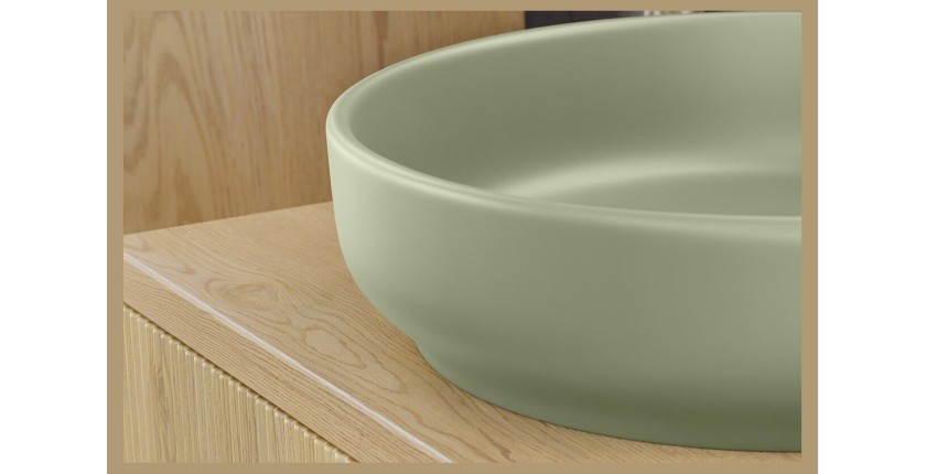 Ensemble NATURA 95cm : meuble sous vasque 60cm + plan pour vasque + vasque à poser ronde verte + colonne