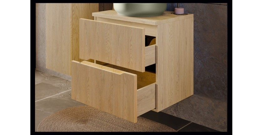 Ensemble NATURA 95cm : meuble sous vasque 60cm + plan pour vasque + vasque à poser ronde verte + colonne