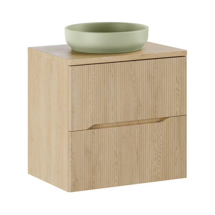 Conjunto de baño suspendido NATURA 60cm: mueble bajo lavabo + encimera para lavabo + lavabo sobre encimera redondo verde