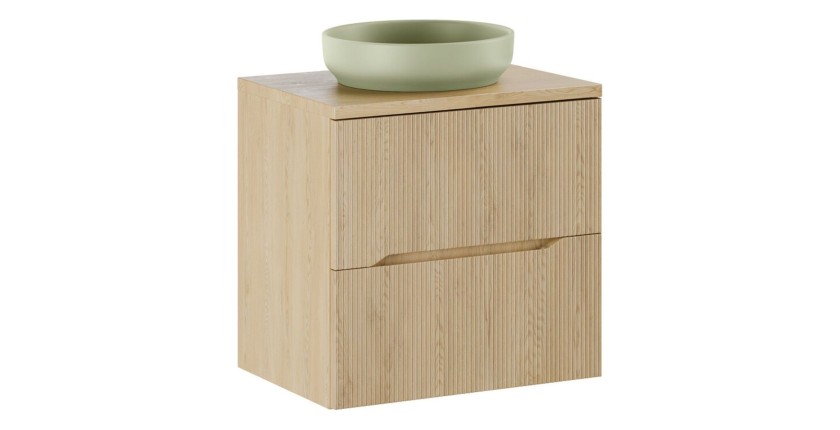 Ensemble de salle de bain suspendu NATURA 60cm : meuble sous vasque + plan pour vasque + vasque à poser ronde verte